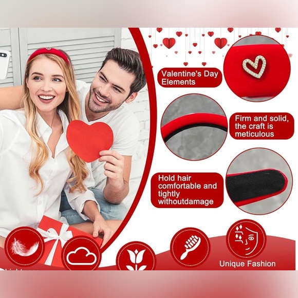 NWT Valentine’s Day Heart Hairbands Rhinestone, AVAILABLE IN RED OR BLACK